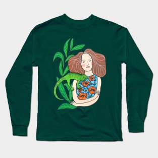 Girl And A Chameleon Long Sleeve T-Shirt